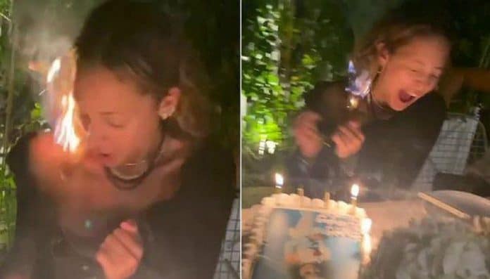 en voulant souffler les bougies de son gÃ¢teau d'anniversaire, ses cheveux prennent feu (vidÃ©o)