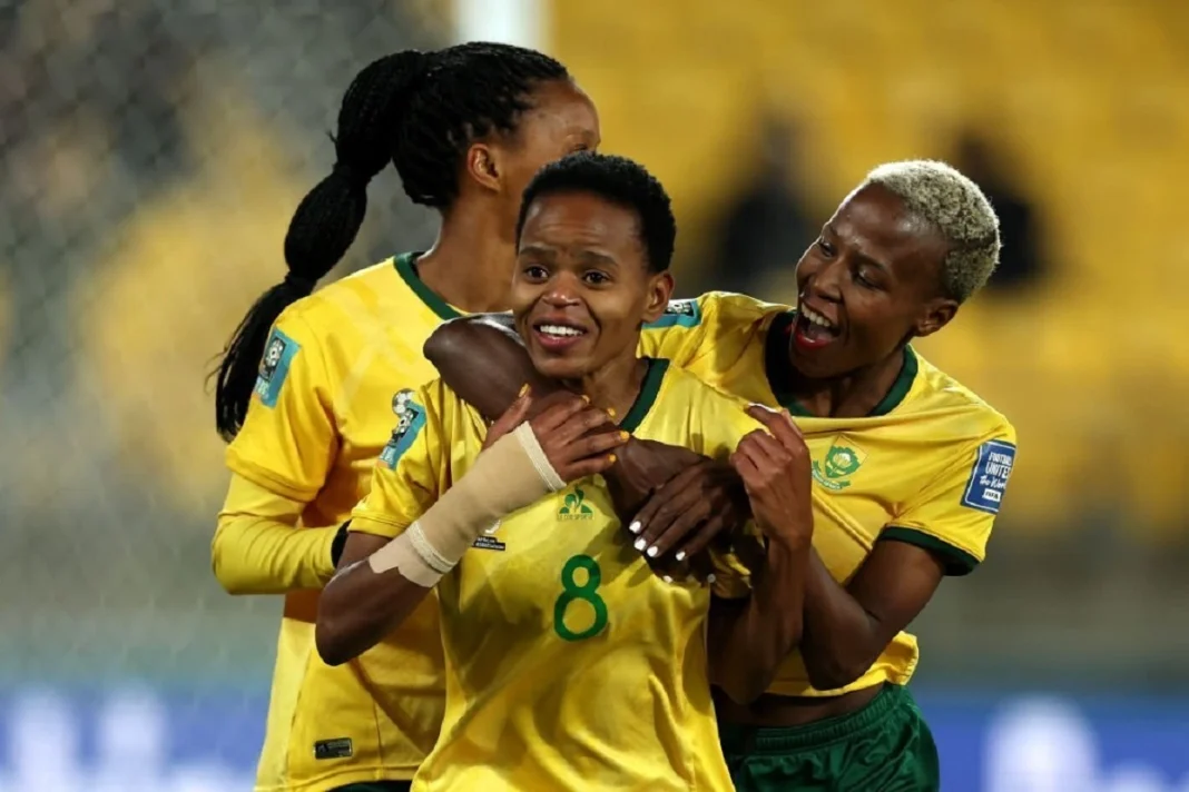 Des joueuses sud-africaines cÃ©lÃ¨brent leur but